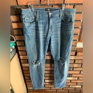 7 For All Mankind Luxe Sport Slimmy Distressed Blue Jeans